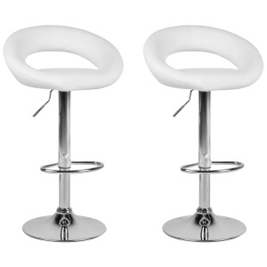 Lot de 2 tabourets de bar Beliani Peoria, similicuir blanc, hauteur réglable, structure chromée.