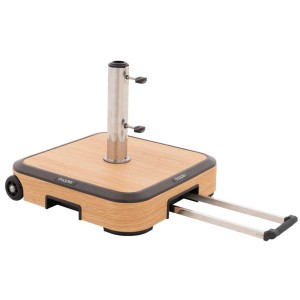 Base trolley Alu Wood 50 kg : Support de parasol aspect bois, roulettes et poignée extensible.