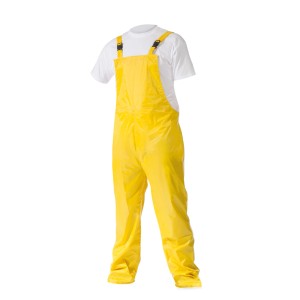 Salopette antipioggia gialla taglia XL, parte dell'abbigliamento da lavoro per una protezione affidabile dalla pioggia.