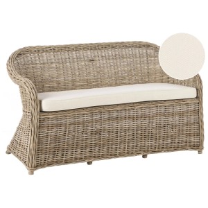 Panca da giardino Beliani Susua, rattan naturale, con cuscino chiaro. 2 posti per esterni.