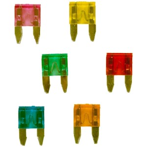 Set di mini fusibili a lamella, 6 pezzi, vari colori e amperaggi per auto.