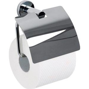 Porta carta igienica Spirella Atlantic cromato con coperchio, per montaggio a parete.