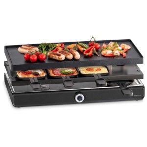 Trisa Raclette Pizza per tutti: Grill raclette con piastra, padelle e ingredienti.