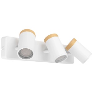 Eglo Consuma plafoniera, 3 luci, acciaio/legno, bianco, 400mm. Faretti orientabili.