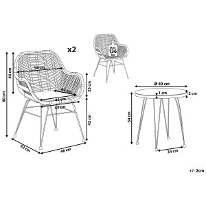 Beliani Set bistro Tropea II: set di mobili da balcone da 3 pezzi con due sedie e tavolo, dimensioni.