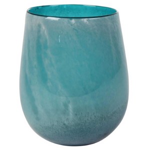 Vase décorative Rifka aqua, hauteur 24 cm, en verre.