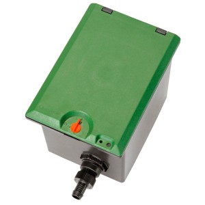 Boîte de vanne Gardena V1 pour systèmes d'arrosage, boîte verte avec raccord.