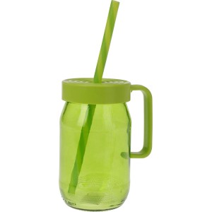 Verre à boire vert avec paille, couvercle et poignée, 370 ml, de la catégorie vaisselle.