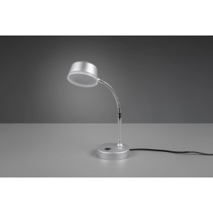 Moderna lampada da tavolo a LED Kiko color titanio con collo flessibile per scrivania o comodino.