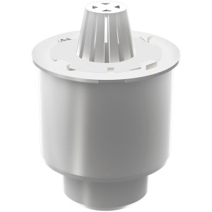 Siphon anti-odeur pour puits de lumière ACO Therm, blanc, avec panier de feuilles et joint d'étanchéité.