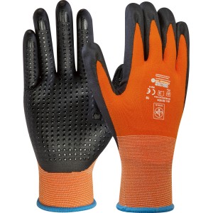 Guanti multiuso LUX taglia 10, guanti da lavoro con palmo nero e dorso arancione.