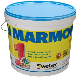 Seau d'enduit de décoration intérieur Marmoran 1,5 mm, 15 kg. Enduit intérieur blanc de Weber.