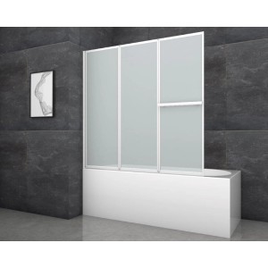 Paroi de baignoire Aurlane White Comfort, 3 volets, cadre blanc, verre dépoli.