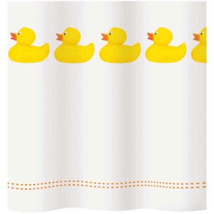 Diaqua Duschvorhang mit gelben Enten auf weißem Textil, 240x180 cm.