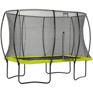 Trampolino da giardino rettangolare EXIT Silhouette verde con rete di sicurezza.