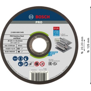 Disque à tronçonner Bosch Rapido Inox, 125x1,0 mm, pour meuleuses d'angle. Adapté pour couper l'acier.