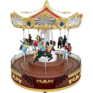 Carrousel de village de Noël illuminé et multicolore avec figurines détaillées. Parfait comme décoration festive de table et fenêtre.