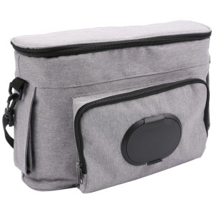 Grauer Babyruf Buggy Organizer BO300 mit Reißverschlüssen, Feuchttuchspender und Schultergurt für Kinderwagen.