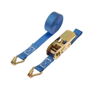 Sangle d'arrimage bleue Conacord avec cliquet et crochets pointus, longueur 5 m.