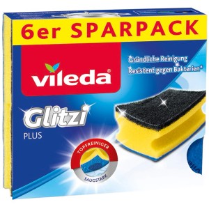 Vileda Glitzi Plus set da 6 lavapiatti con effetto antibatterico, giallo/nero.