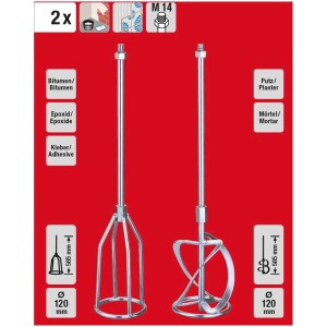 Einhell Rührer-Set M14, 2-teilig: Farb- und Mörtelrührer für Maurer- & Fliesenlegerarbeiten.