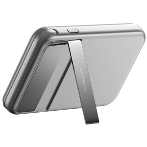 Batterie externe argentée Ecoflow Rapid 5000 mAh avec support pliable.