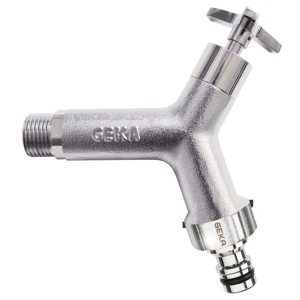 Rubinetto Geka design in ottone cromato con raccordo portagomma e attacco G1/2.