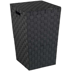 Cesto portabiancheria nero Wenko Adria Square (48 l) in treccia PP con coperchio.