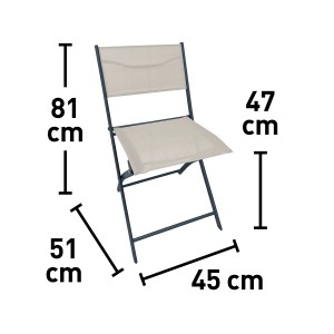 Sedia pieghevole Toconao in antracite-beige con dimensioni.
