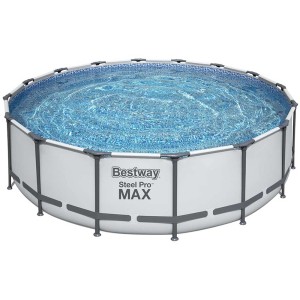 Piscina Bestway Steel Pro Max, Ø 488 cm, con telaio in acciaio, pompa filtro, scaletta e telo di copertura.