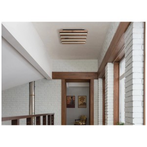 Plafonnier LED Globo Hayden, noir mat/marron foncé, 30x30cm, 15W. Lampe LED moderne aspect panneau acoustique.