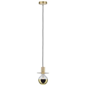Goldfarbenes E27 LED Globe Leuchtmittel mit Kopfspiegel, 6,5W, an schwarzer Pendelleuchte.