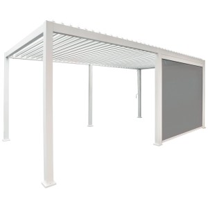Paravento estraibile Colibri, grigio-bianco, 2,4x4m. Tenda laterale per gazebo/pergola in alluminio.