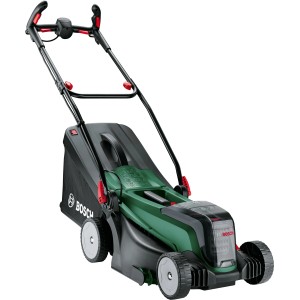 Tagliaerba a batteria Bosch UniversalRotak, larghezza taglio 37 cm, per giardini medi.