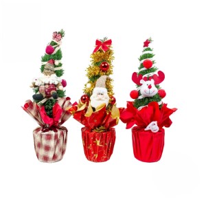 Tre cipressi Chamaecyparis Xmas Friends decorati in vaso, vari design.