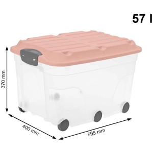 Rotho Rollbox Roller 6 Pink, 57L, mit Deckel und Rädern. Aufbewahrungsbox für Ordnung im Haus.