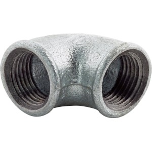 Raccordo a gomito a 90 gradi, ghisa malleabile, 18,6 mm (Rp 1/2) per impianti idraulici.