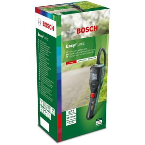 Emballage de la pompe à air sans fil Bosch EasyPump 3,6 V. Compresseur avec écran et accessoires.