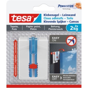 Clou adhésif Tesa pour papier peint/plâtre jusqu'à 2kg, ajustable, montage facile sans perçage.