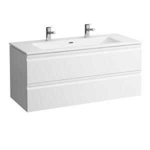 Ensemble de meubles de salle de bains Laufen Pro S, 120 cm, avec lavabo, deux trous de robinetterie et meuble sous-vasque en blanc.