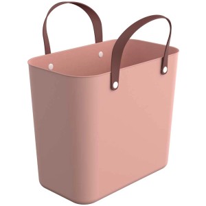 Rotho Multibag Albula Style Linea rosa, 25 l, con manici marroni. Pratico cesto per la spesa.