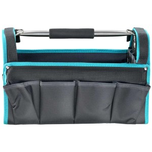 Sac à outils vide Technocraft (250x200x400mm) en polyester noir avec des accents verts.