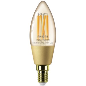 Lampadina LED Smart Philips E14, forma a candela, filamento, ambra. Lampada smart per illuminazione d'atmosfera.