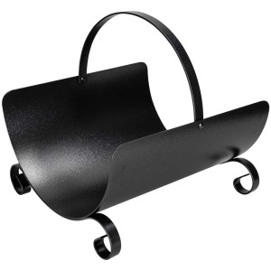Porte-bûches anthracite « Romantic » en métal avec poignée et pieds décoratifs.