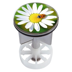 Tappo lavandino con decoro margherita e coccinella, 38-40mm.