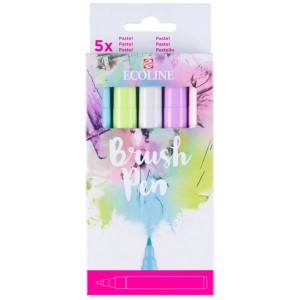 Ecoline Brushpen Set mit 5 Pastellfarben im geöffneten Karton.