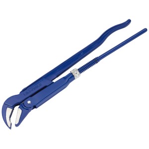 Clé serre-tube coudée LUX Classic bleue, 530 mm, pour plomberie et tuyaux jusqu'à 100 mm de diamètre.