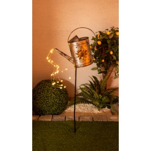 Annaffiatoio solare a LED zincato come picchetto da giardino, 110 cm, per un'illuminazione suggestiva del giardino.