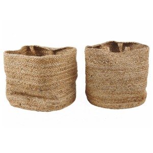 Set da 2 cesti tessili Kaella in iuta color sabbia. Cesti portabiancheria decorativi con manici.