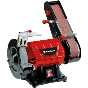 Einhell TC-US 350 Ponceuse à bande stationnaire : Combinée avec bande abrasive et meule pour le travail du bois.